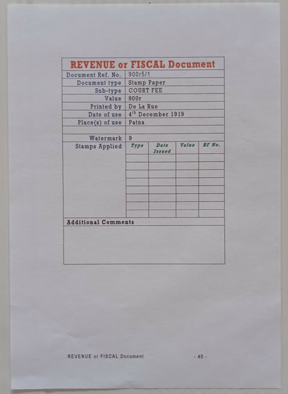 AOP India KGV 1913 900R stamp paper