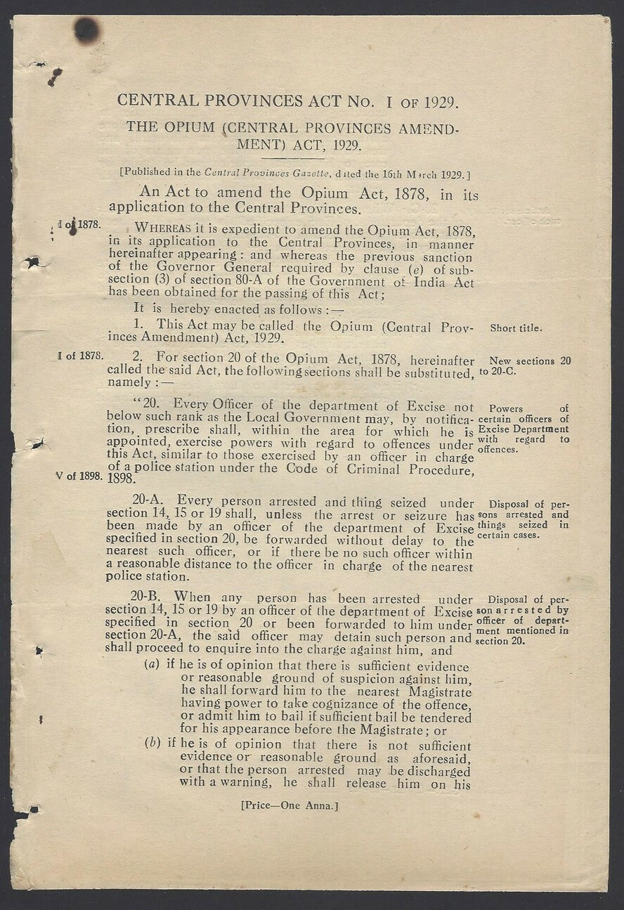 India 1929 Central Provinces Juvenile Smoking Act + 3 others