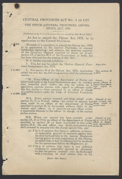 India 1929 Central Provinces Juvenile Smoking Act + 3 others