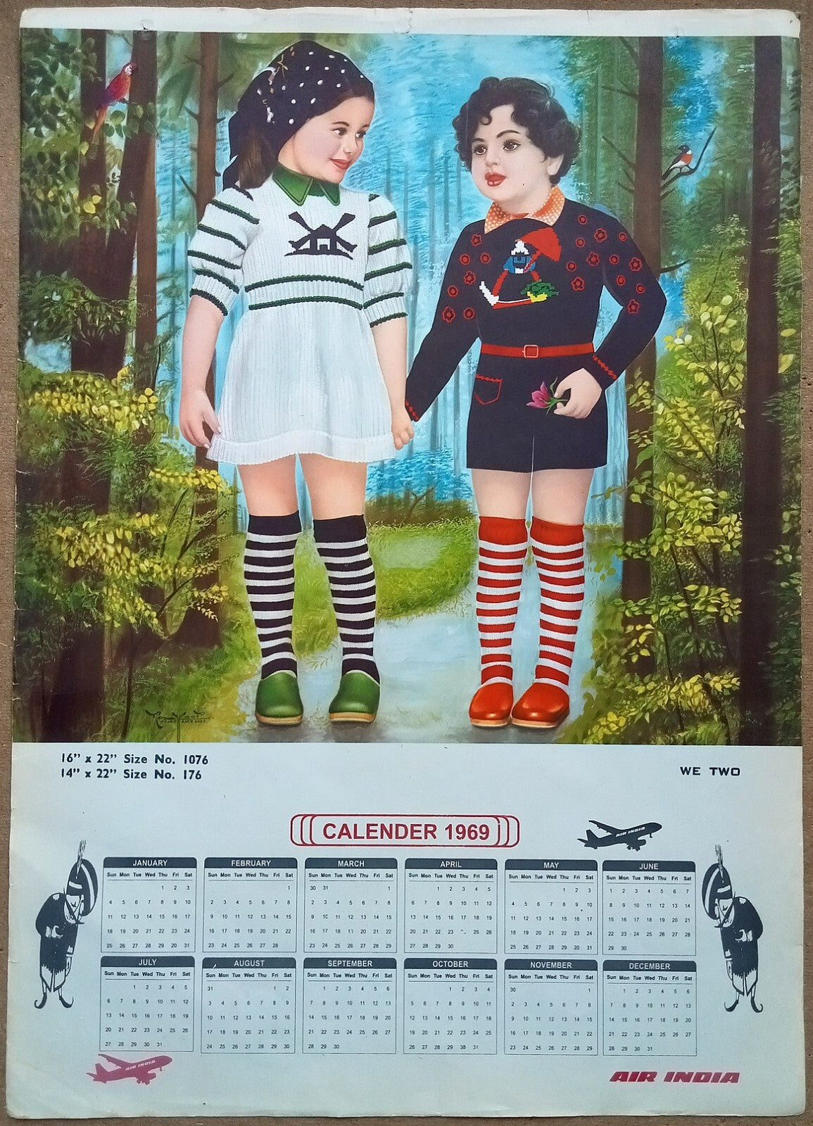 AIR INDIA 1969 poster calender 1076 - WE TWO - R