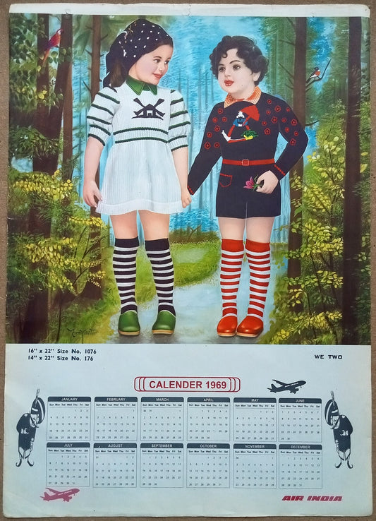 AIR INDIA 1969 poster calender 1076 - WE TWO - R