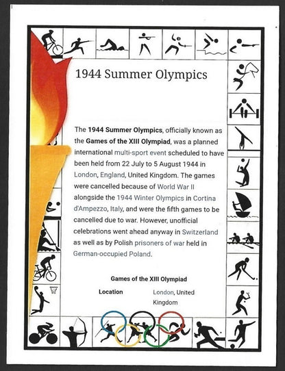 India 2024 Paris Olympics maxi card with 1944 London, UK Olympics cachet