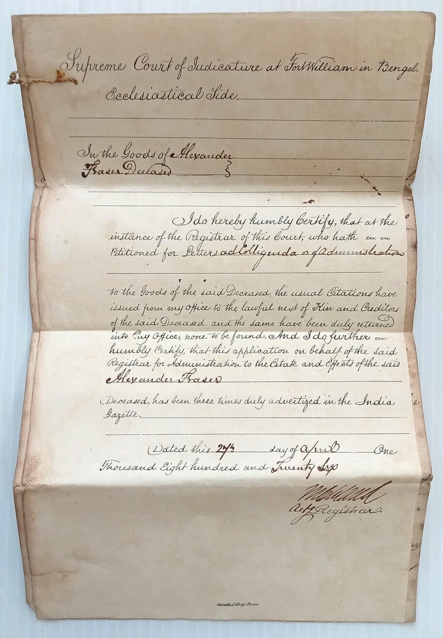 AOP India 1826 Supreme Court, Fort Williams, Calcutta document