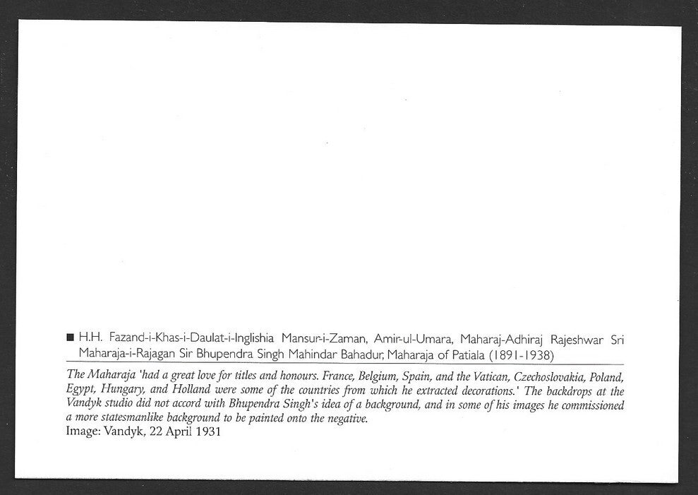 India 2010 Princely States maxi card H.H. Bhupendra Singh Maharaja of Patiala