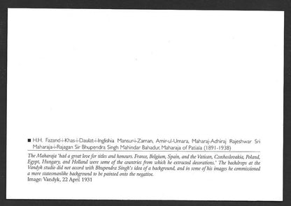 India 2010 Princely States maxi card H.H. Bhupendra Singh Maharaja of Patiala