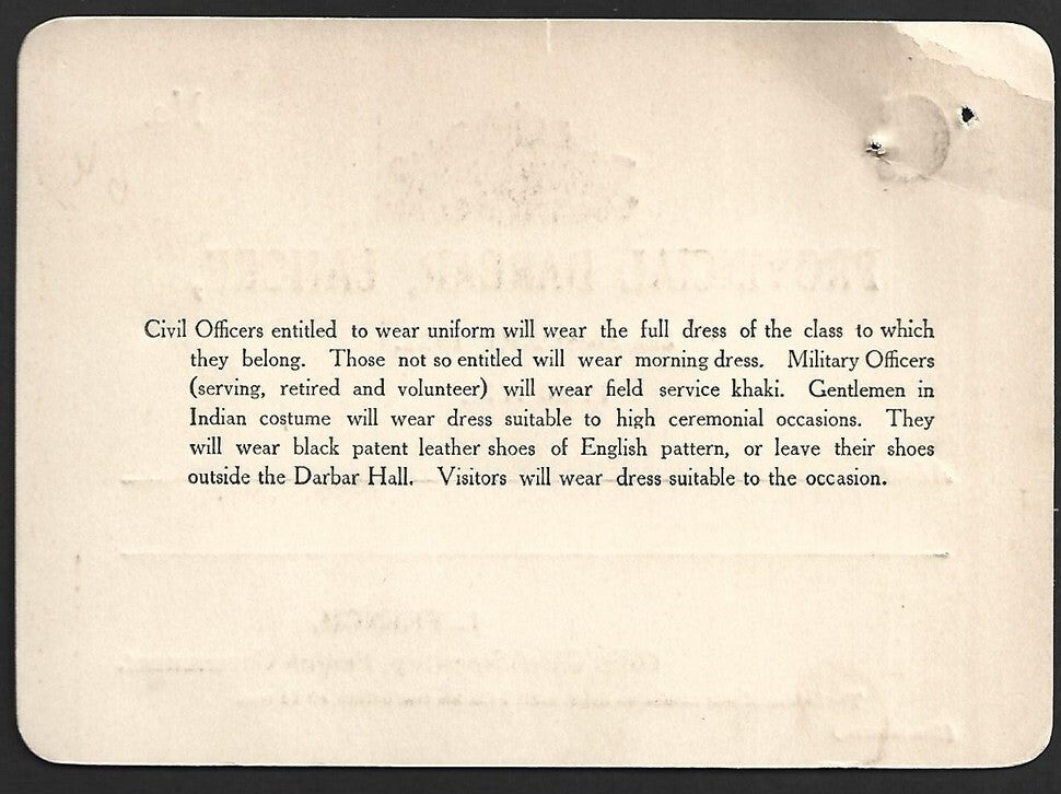 Duke of Connaught INDIA VISIT 1921 PROVINCIAL DURBAR, Lahore crested pass unused