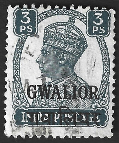 India Gwalior KGVI 1942-45 3p slate WATERMARK INVERTED used SG 118w £55