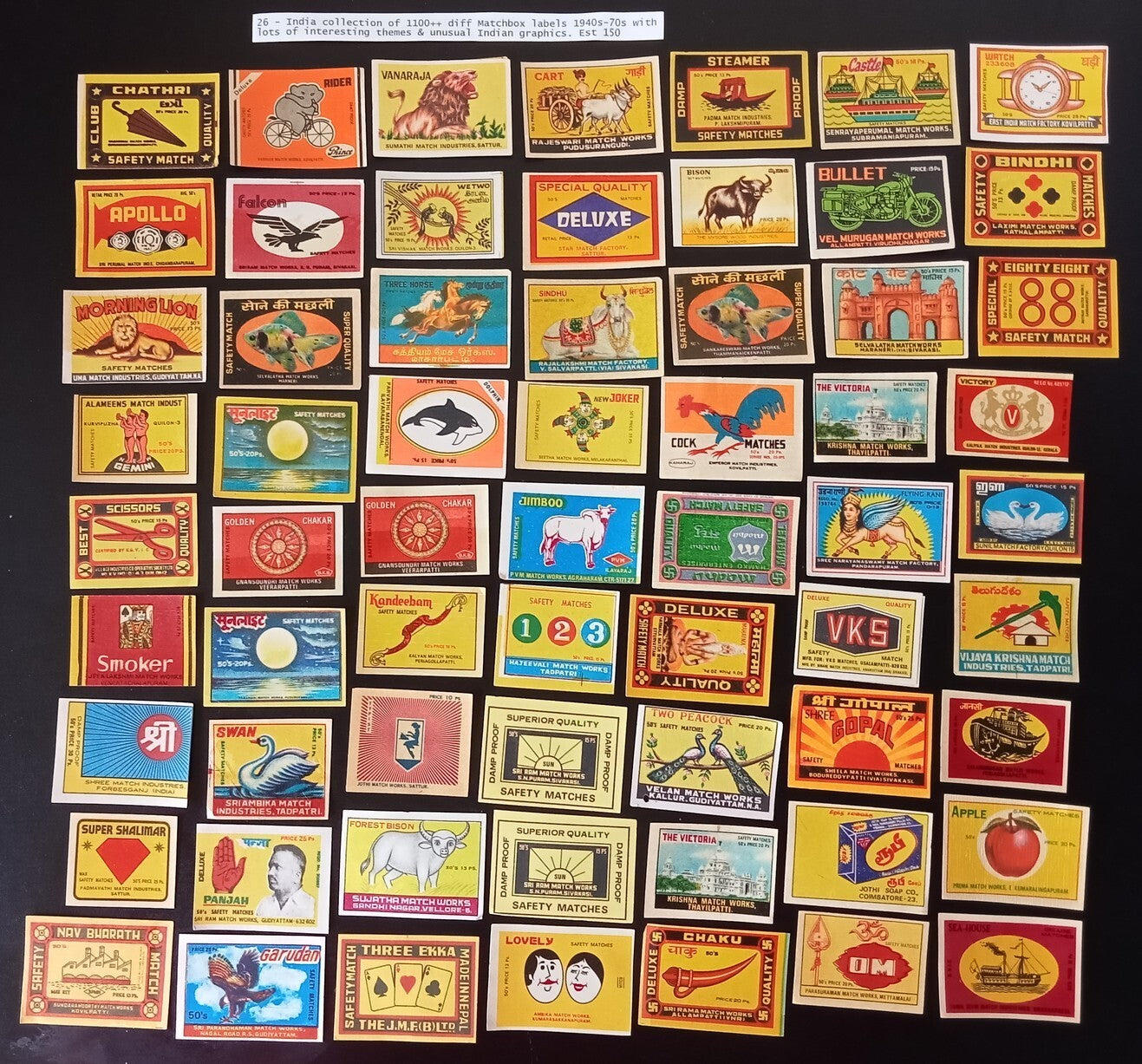 Collection of vintage matchbox labels India unusual graphics 900+ different