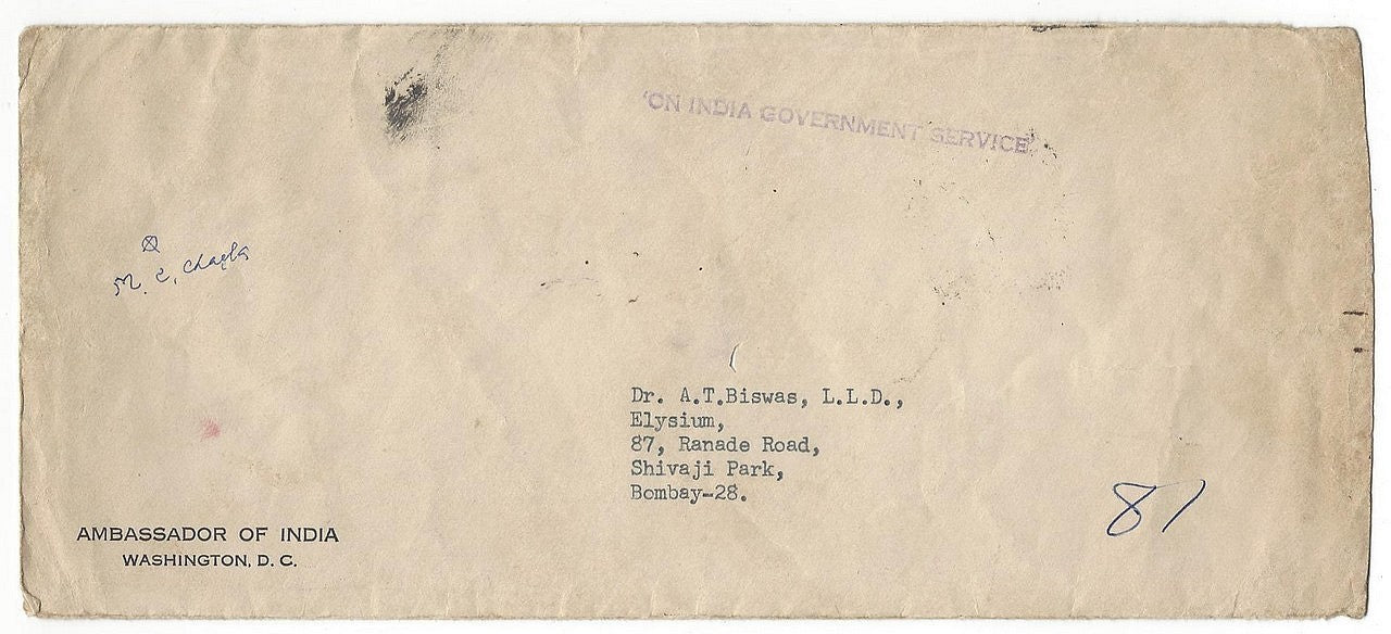 India 1960 DIPLOMATIC BAG cover from Ambassador for USA remailed DHQ New Delhi