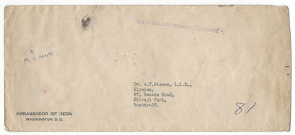 India 1960 DIPLOMATIC BAG cover from Ambassador for USA remailed DHQ New Delhi