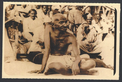AOP India full back pictorial 50p Gandhi postal card GANDHI sitting 