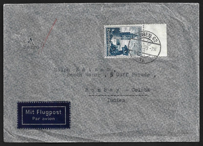 Germany 1938 #B125/B127 fancy blocks of 4 on 1939 cover Vienna Austria to India