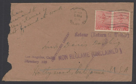 SA 1955 cover & letter to Doris Dowling from India various UNCLAIMED cachets