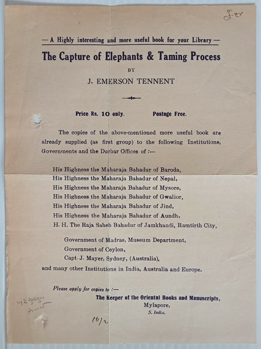 AOP India The Capture of Elephants & Taiming Process by J. Emerson Tennent