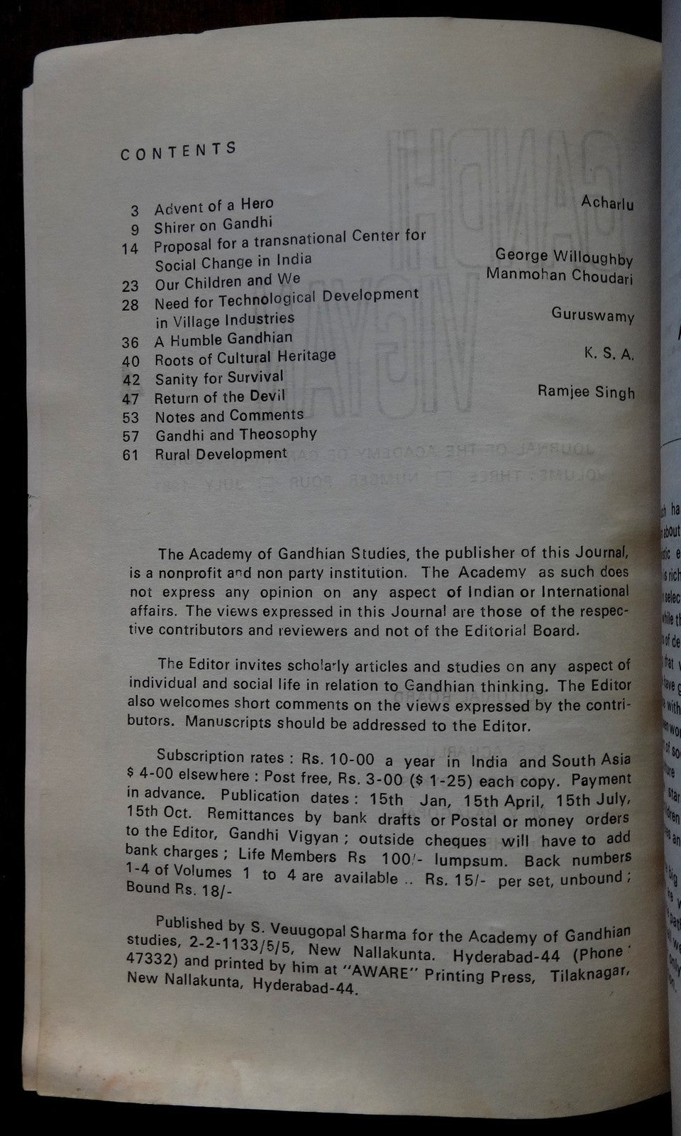 Gandhi Vigyan by Academy of Gandhian Studies July 1981 issue 64pgs India
