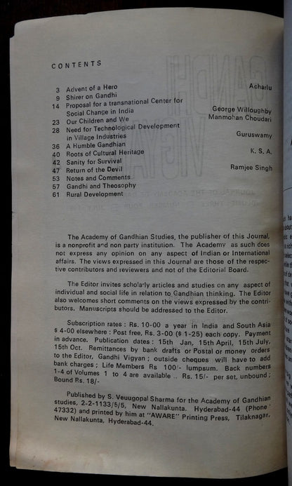 Gandhi Vigyan by Academy of Gandhian Studies July 1981 issue 64pgs India