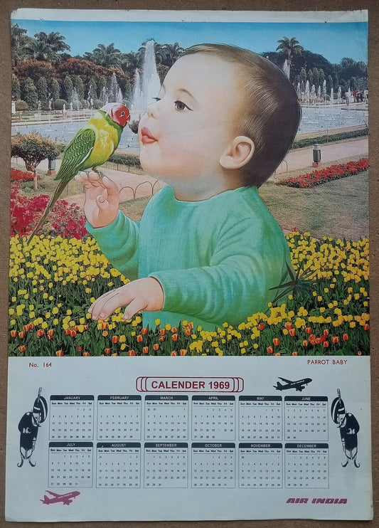 AIR INDIA 1969 poster calender 164 - PARROT BABY - R
