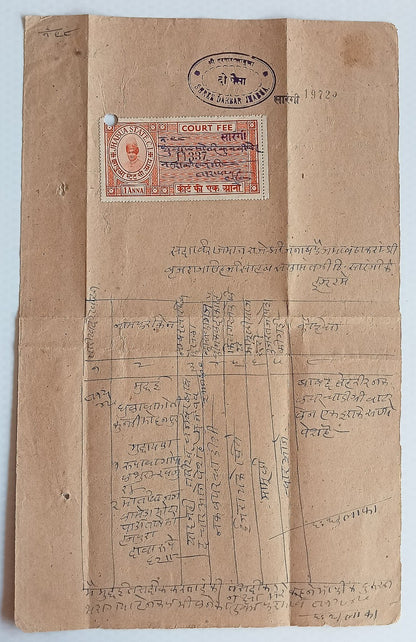 AOP India SARANGI THIKANA Jhabua State Court Fee 1 red on document