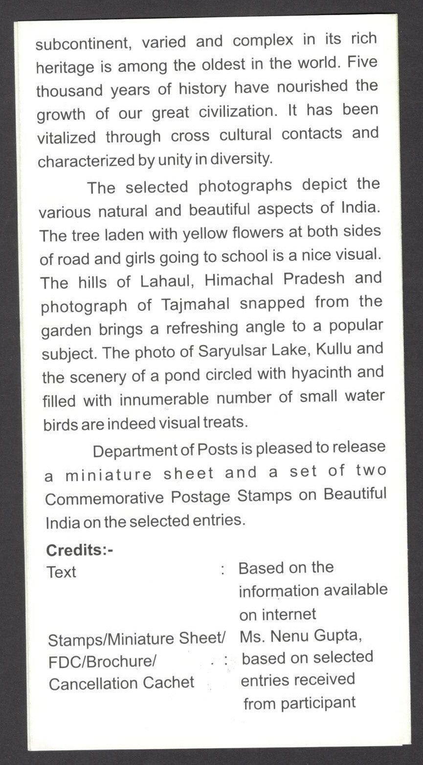 India 2017 Beautiful India MS on used brochure