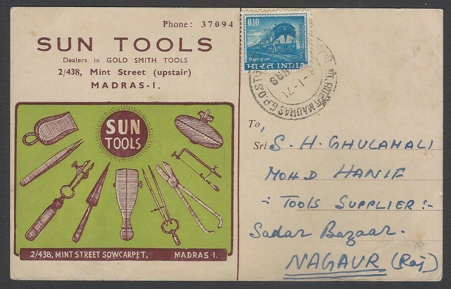 AOPIMT India 1971 illustrated advertisement postcard SUN TOOLS
