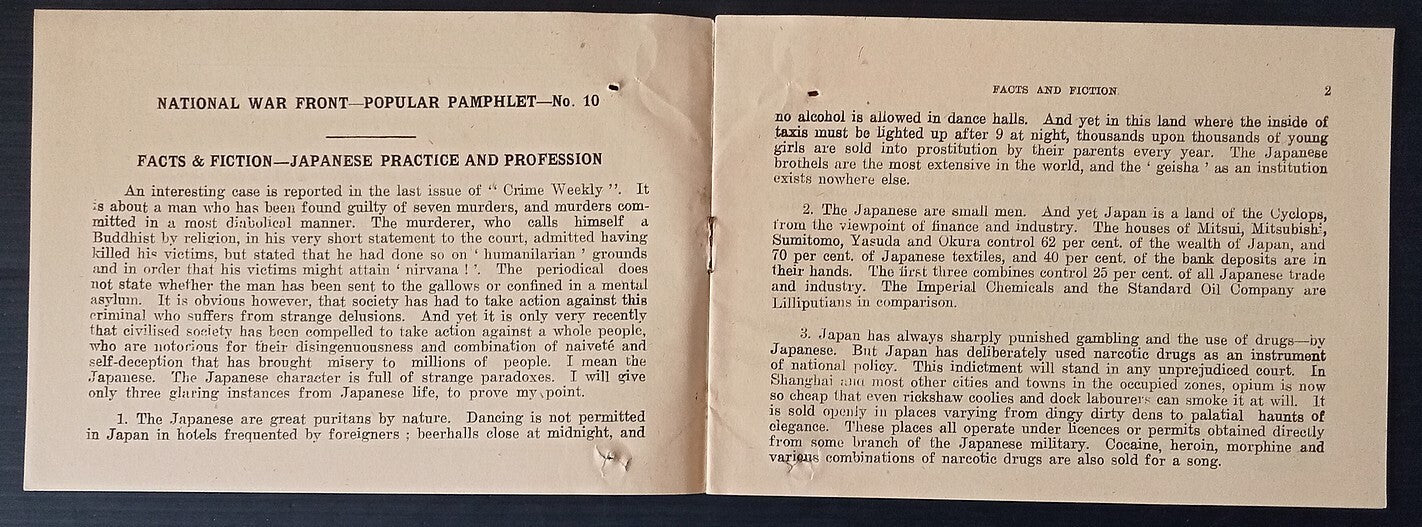 India WW2 propaganda booklet FACTS & FICTION - JAPANESE PRACTISE & PROFESSSION