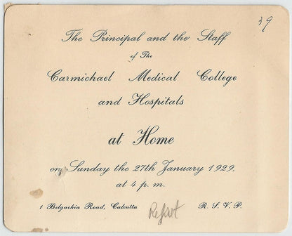 India 1929 & 1931 Carmichael Hospital Calcutta invitations (2)