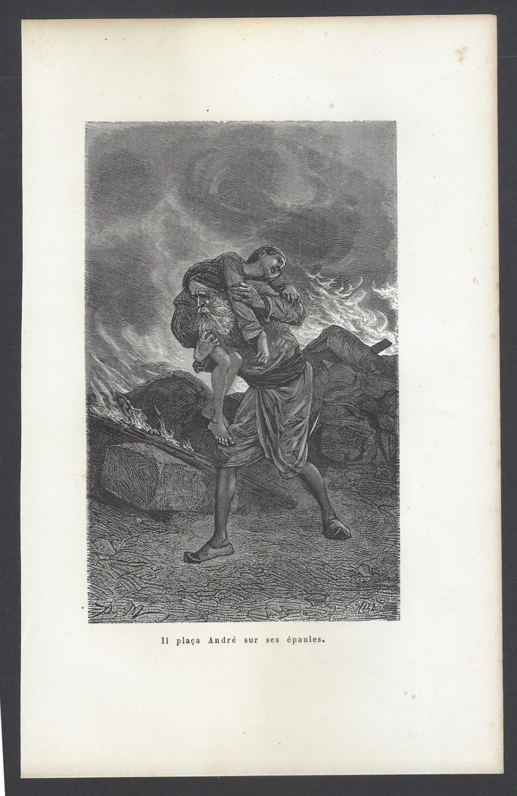 AOP India - HE PLACED ANDRE ON HIS SHOULDERS 1861 wood block print