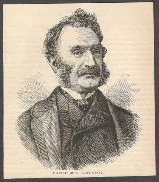 India POTRAIT OF SIR HOPE GRANT engraved print ex libris Rousslet 1876 5.5"x5"