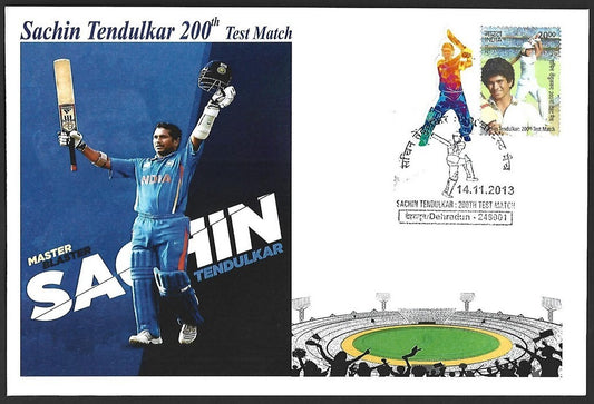 CRICKET India 2013 Sachin Tendulkar 200th Test private FDC with diecut label