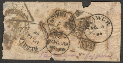 AOP India 1888-89 much travelled stampless cover - many postmarks