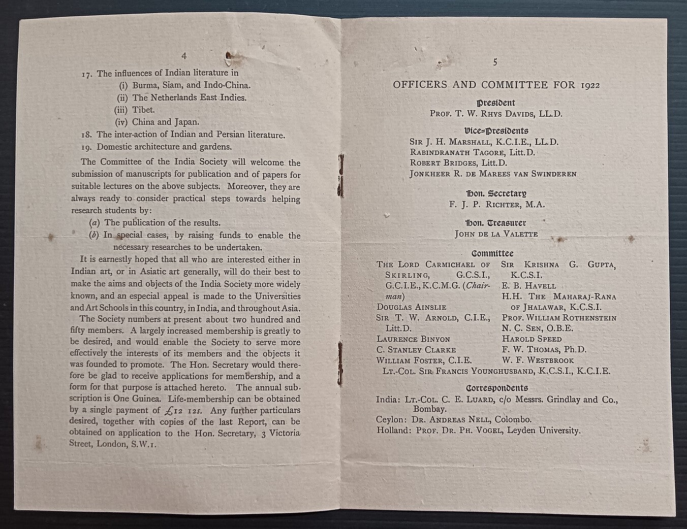 THE INDIA SOCIETY 1922 brochure