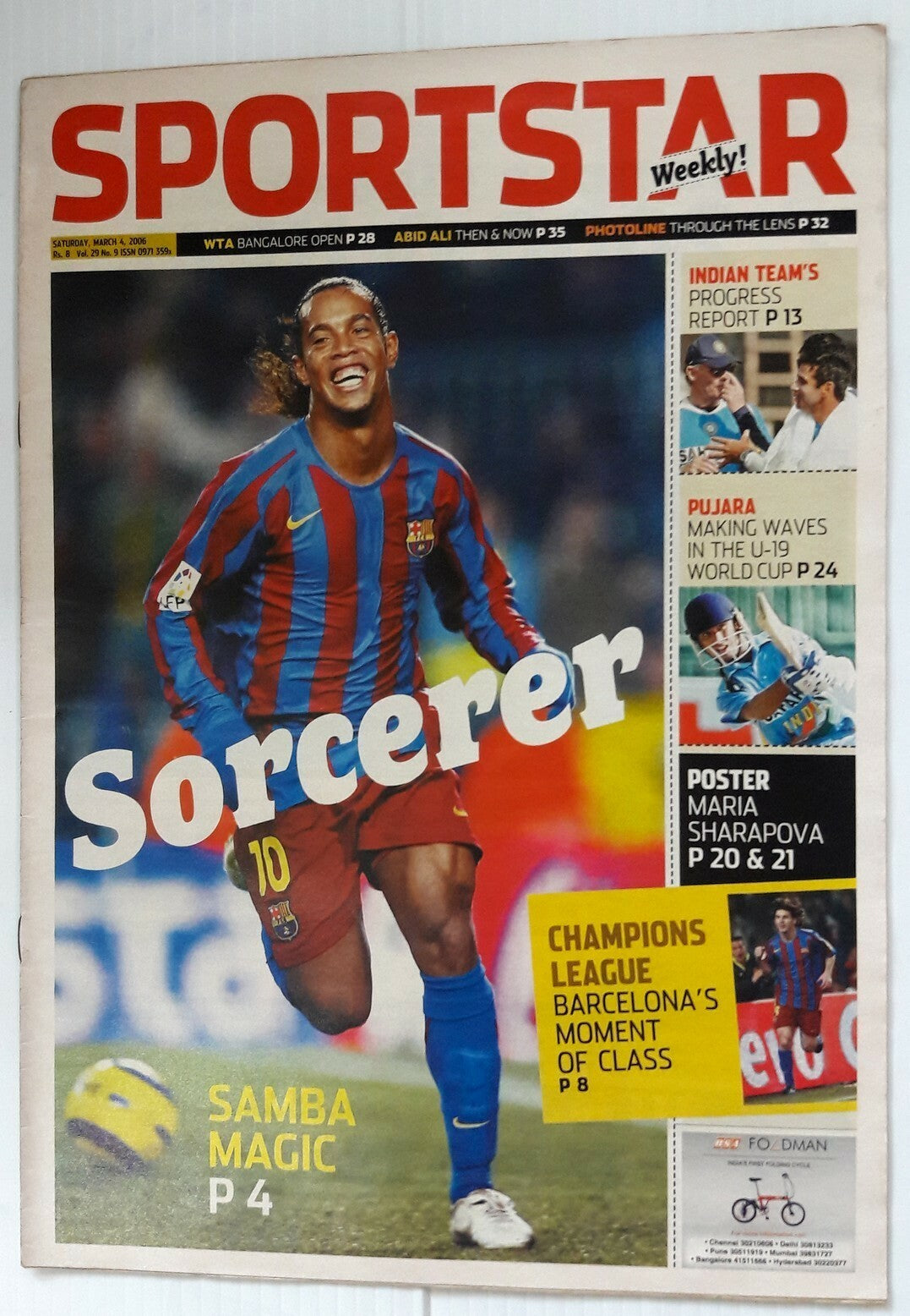 India Sportstar 2006-11 FOOTBALL cover issues 10” X 13” (5)