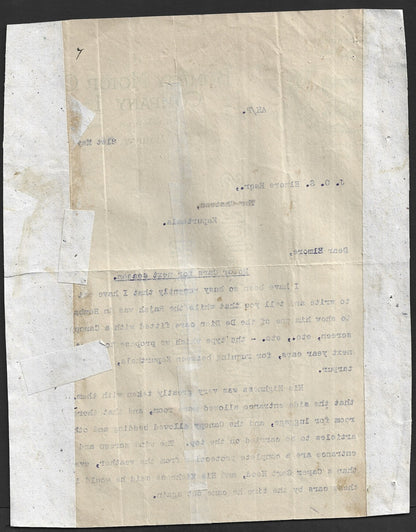 India 1908 BOMBAY MOTOR CAR COMPANY LTD. letterhead