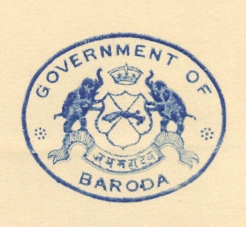 India 1930 crested letter BARODA STATE signed Diwan V T Krishnamacharya
