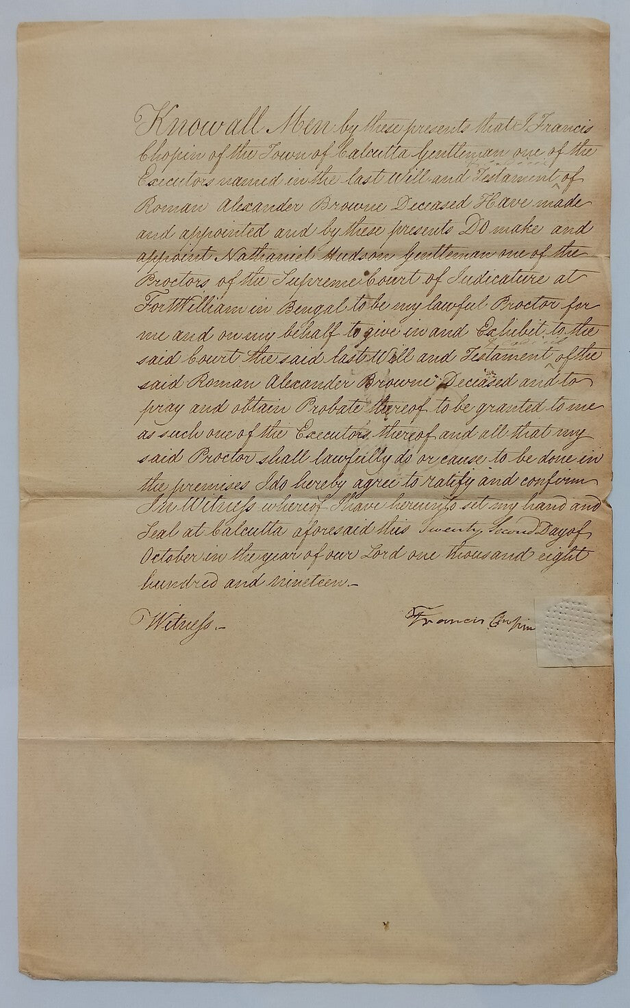 AOP India 1819 Supreme Court, Fort Williams, Calcutta document
