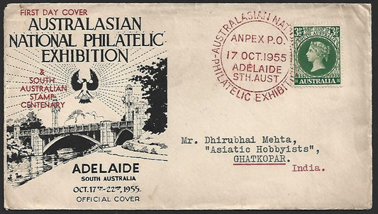 (AOP) Australia 1955 Australasian National Philatelic Exhibition cover to India