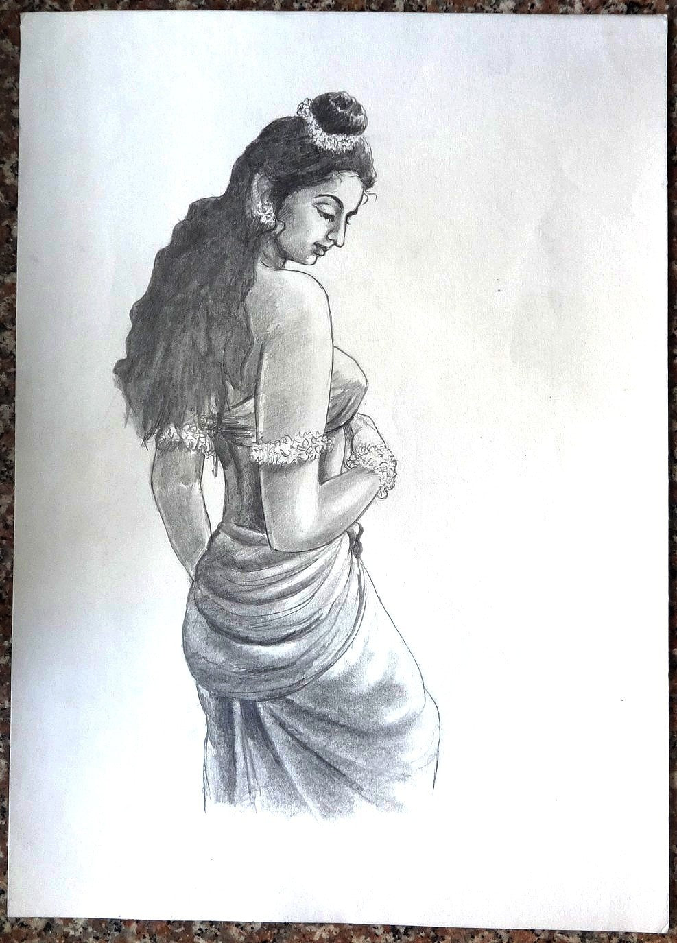 Indian beauty 12” x 16.5” pencil and/or charcoal on card
