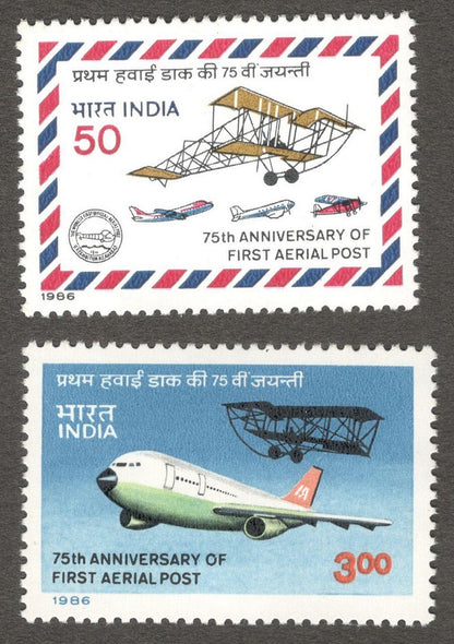 India #1035 1986 First Official Airmail Flight set of 2 MNH