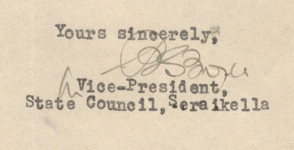 India 1946 crested letter SERAIKELLA STATE