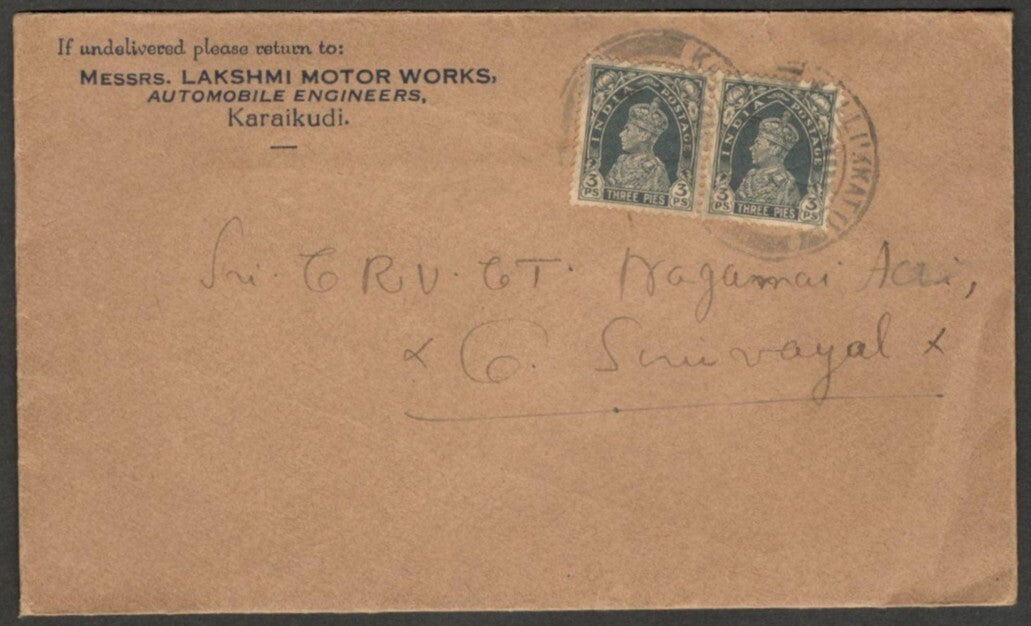 (AOP) India 1940 automobile dealer's advertisement cover LAKSHMI MOTOR WORKS