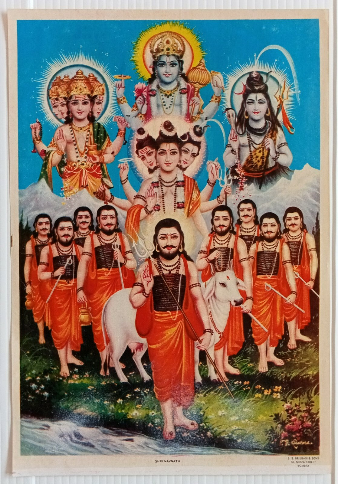 AOP India SRI NAVNATH S. S. Brijbasi 9.5" x 13.75" vintage Hindu poster 