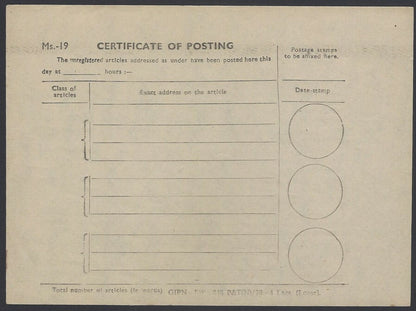 India 1970 Certificate of postage unused