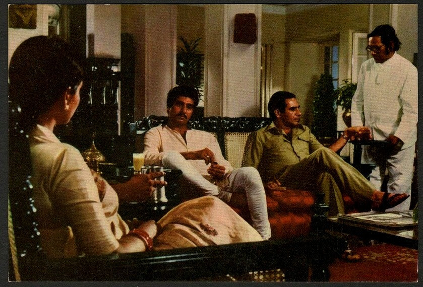 AOP India Bollywood vintage postcard RAJ BABBAR and AMRISH PURI