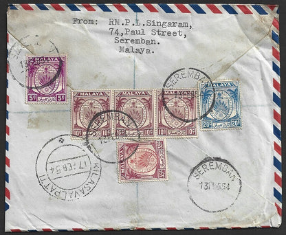 Malaya Negri Sembilan 1954 registered cover to India
