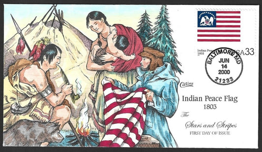 USA #3403i 2000 Stars & strips-Indian Peace Flag Collins hand painted FDC