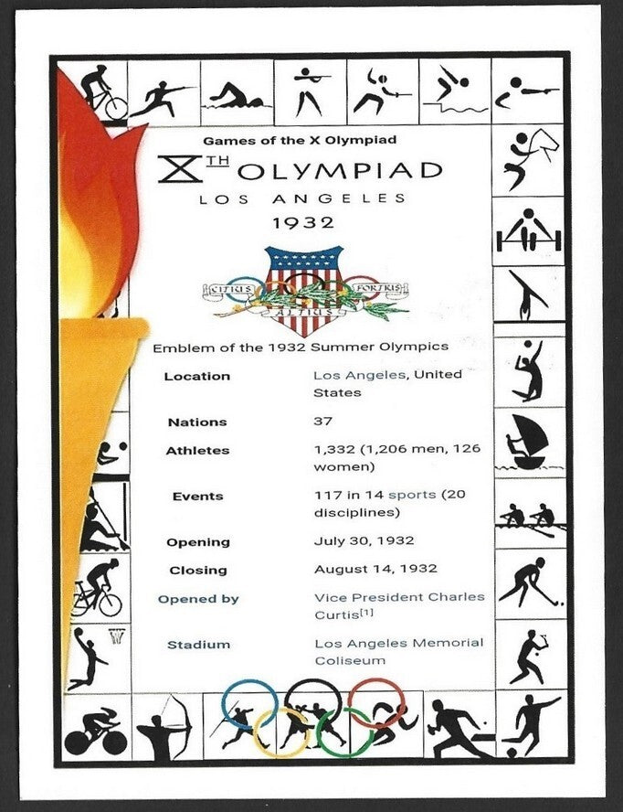 India 2024 Paris Olympics maxi card with 1932 Las Angeles, UK Olympics cachet