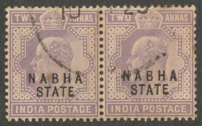 AOP India Nabha State KEdVII 1903-09 2a used pair. SG 40 £10