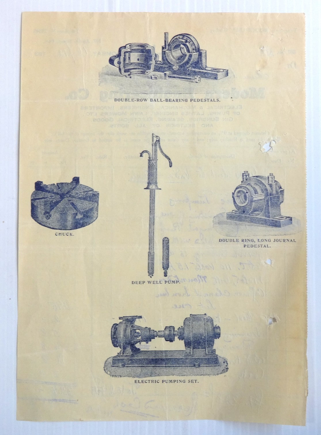 India 1933 illustrated billhead PUMPS, LATHES, LAWN MOWERS Bombay