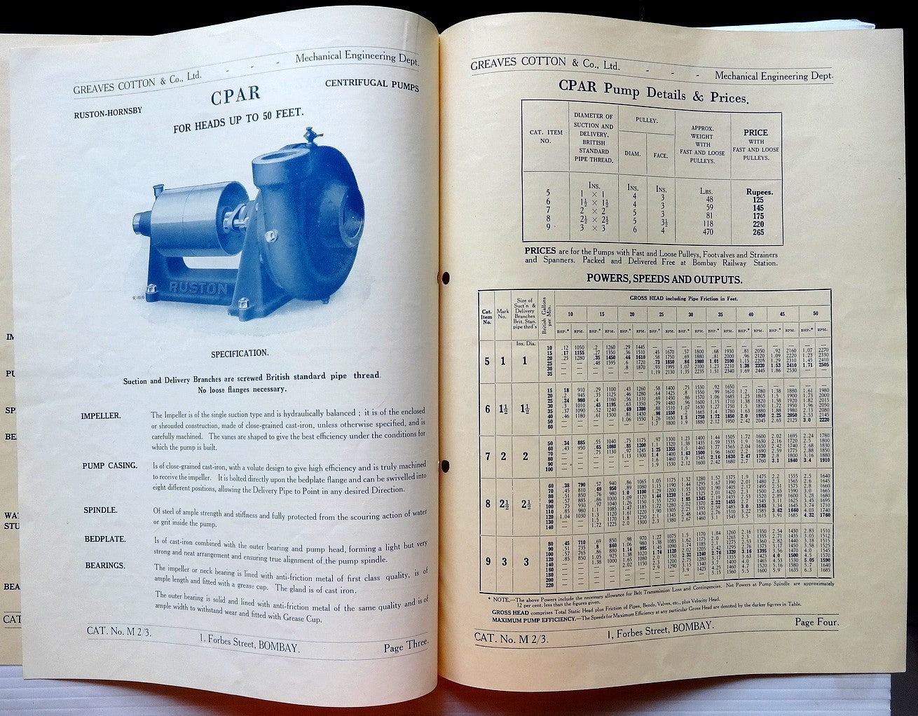India 1930s Greaves Cotton Bombay mechanical pumps illustrated catalogue