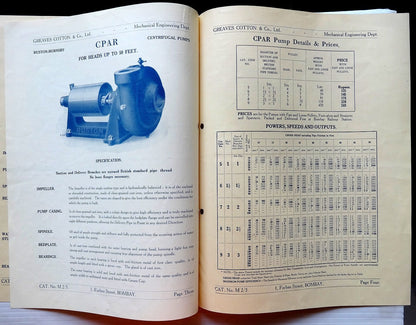 India 1930s Greaves Cotton Bombay mechanical pumps illustrated catalogue